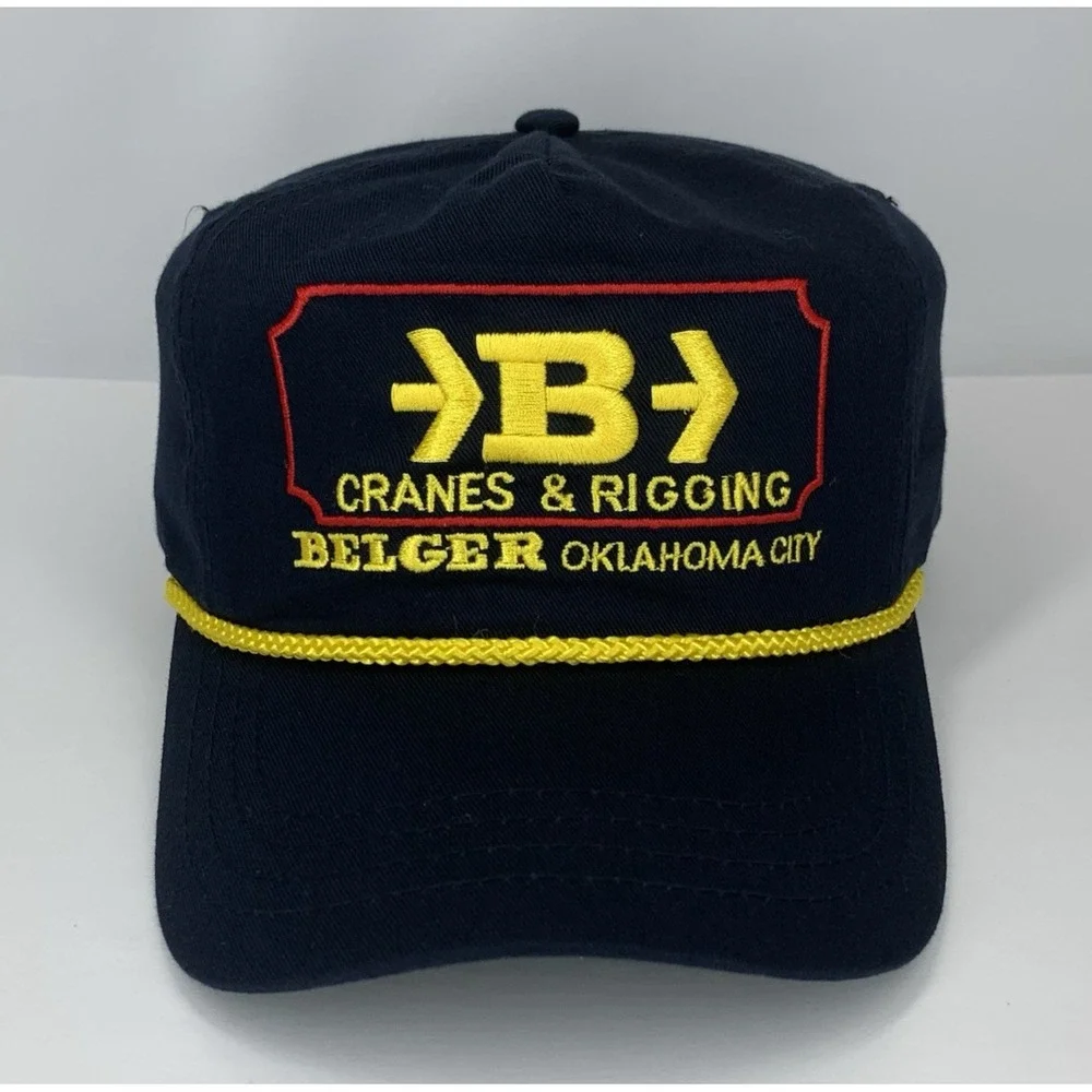 Belger Cranes & Rigging Trucker Hat Oklahoma City Adjustable Strap Black Cap Vtg